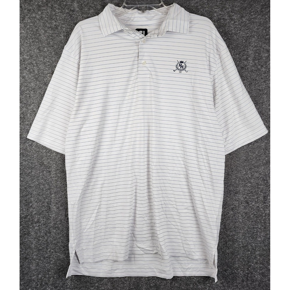 FootJoy Polo Shirt Men Large White Blue Striped RH Country Club Performance